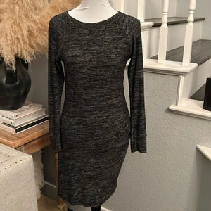 Banana Republic Knit Ruched Midi Marled Black White Pullover Dress Size XS